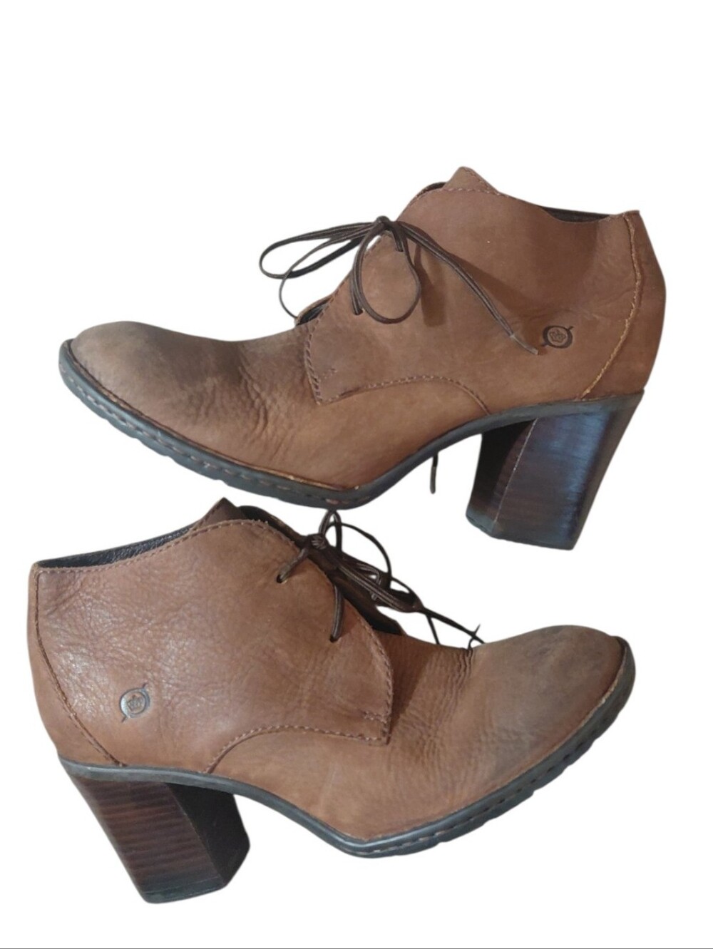 Born Brown Distressed Leather Lace-Up Heeled Ankle Boots Size 8